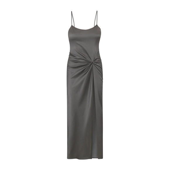 NWT: SKIMS: Silk Sleep Slip w/high slit—Gunmetal - Picture 2 of 5